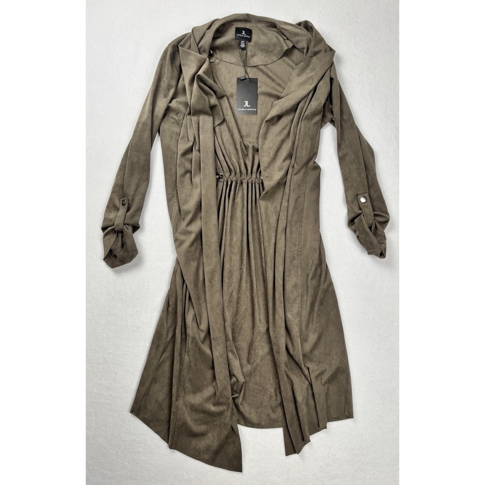 Jules & Leopold‎ Faux Suede Draped Trench Jacket Womens M Brown Waterfall
